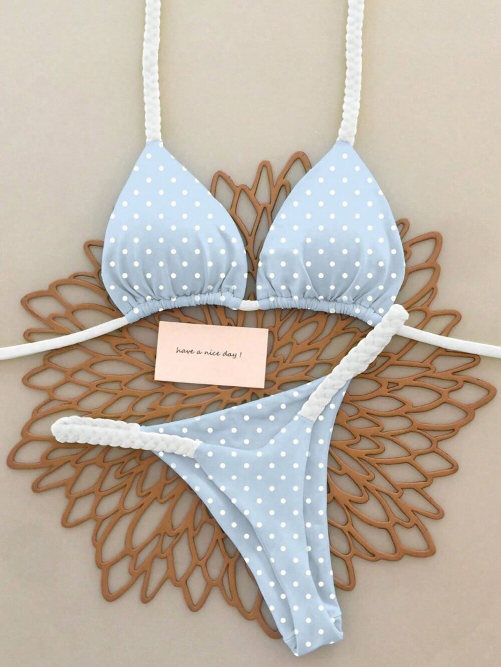 Multicolor Casual Polka Dot Woven Strap Women's 2-Piece  Bikini Beach